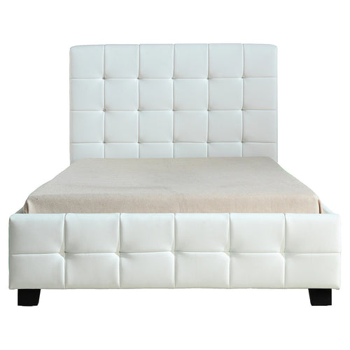 King Single Deluxe White PU Leather Upholstered Bed Frame with Headboard & Slats