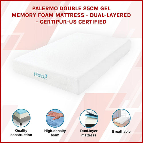 Double 25cm Gel Memory Foam Mattress Dual-Layered - CertiPUR-US