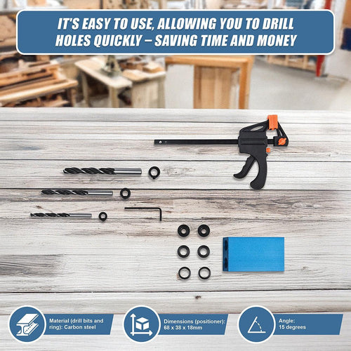 14X Pocket Hole Jig Kit Woodworking Drill Hole Locator Craft Carpenters + F Clip