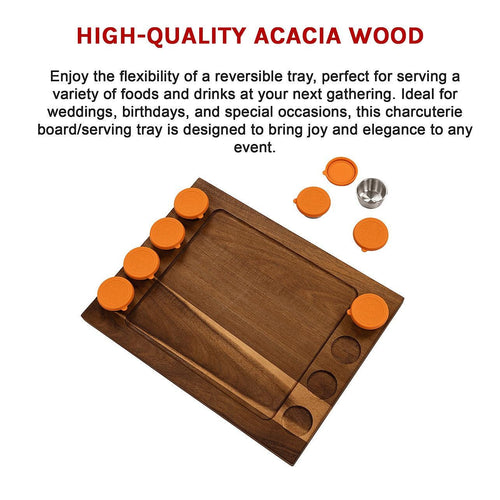 Serving Tray Double Sided Charcuterie Board  8 Sauce Cups Gift  