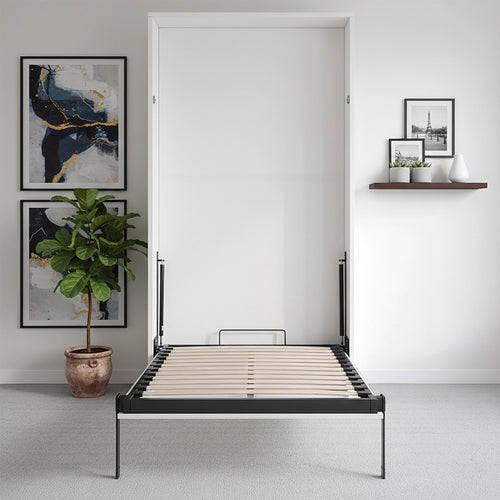 King-single Wall Bed in White – Space Saving Murphy Bed Kit with Silver Door Handle
