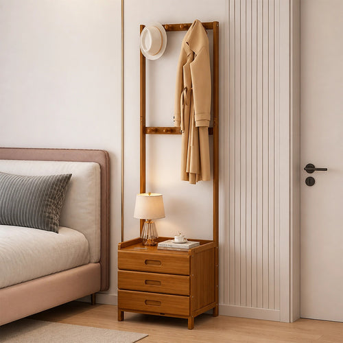 42x165cm Wooden Hall Stand with Drawer – Modern Minimalist Floor Coat Rack in Dark Wood