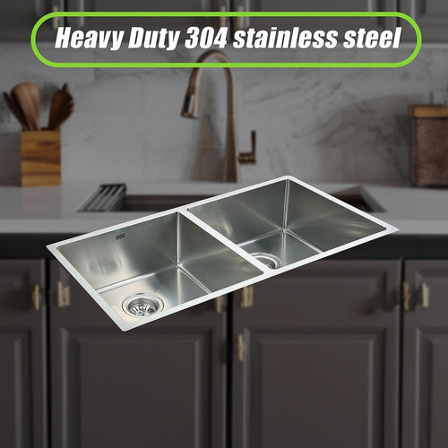 1.0mm Handmade Double Stainless Steel Sink with Waste - 865x440mm