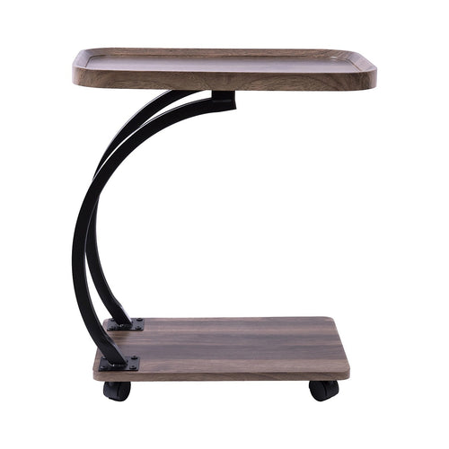 C-Shaped Corner End Table with Wheels Sofa Side Table