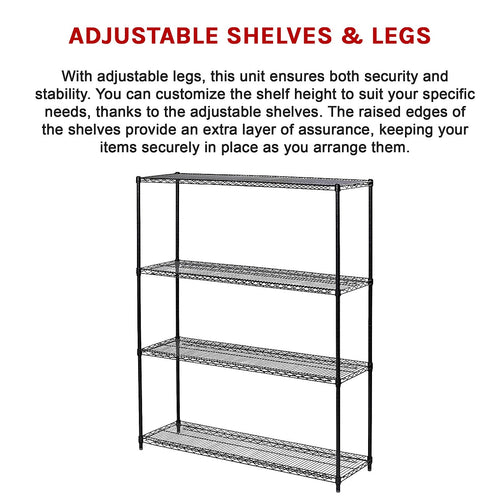 Modular Wire Storage Shelf 1500 x 600 x 1800mm Steel Shelving - Baking Black Technology