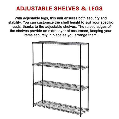 Modular Wire Storage Shelf 1500 x 450 x 1800mm Steel Shelving - Baking Black Technology