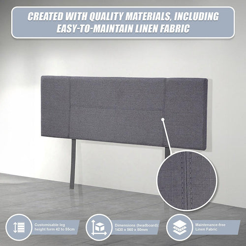 Double Grey Linen Fabric Bed Headboard Bedhead