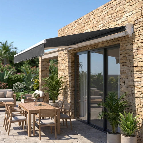 Automatic Retractable Awning 5x2.5m - Grey Outdoor Wall Sunshade
