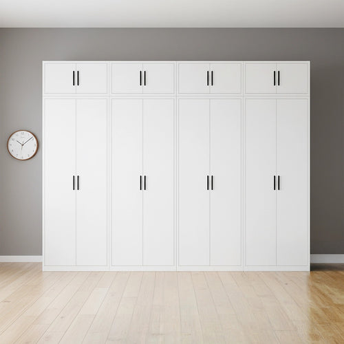 320x240cm 8-Door White Steel 3 Hanging and 1 Shelf Wardrobe with Black Handle Storage Cabinet