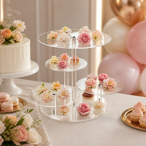 4 Tier Acrylic Cupcake Stand 30cm Clear Dessert Display Tower