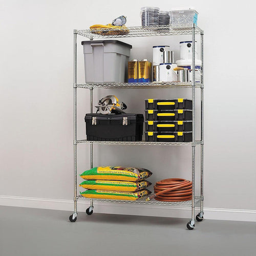 Modular Wire Storage Shelf 900 x 350 x 1800mm Steel Shelving - Carbon Chrome Plated with Wheels