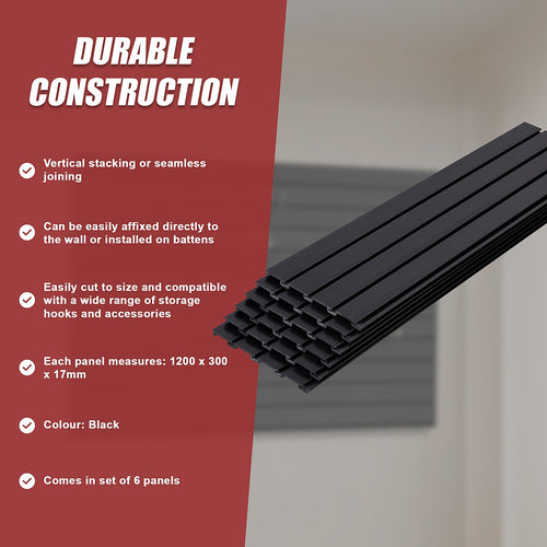Slatwall Storage Pack for Retail Display Garage Storage - Black PVC Panels