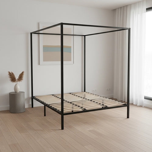 4-Poster King Bed Frame – Sturdy Black Modern Canopy Bed for Bedroom