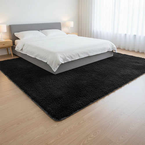 230x200cm Large Shaggy Floor Rug Area Carpet – Black Soft Mat for Bedroom or Living Room Comfort