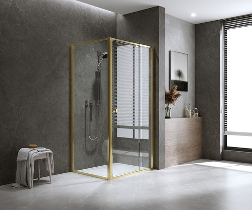 Adjustable Semi Frameless Shower Screen Front: (98~106)x195cm with Gold Hardware and Side: (98~101)x195cm