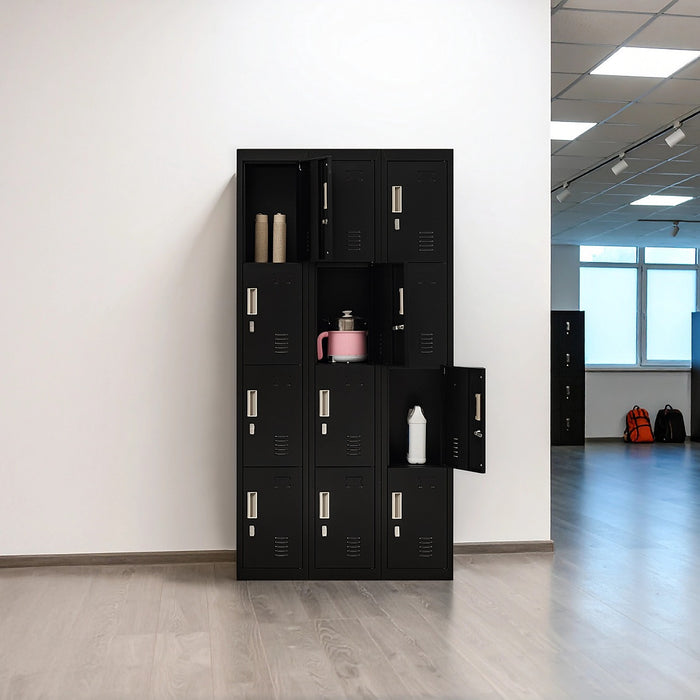 12-Door Locker – Black Padlock-operated | Secure Storage for Office, Gym, School
