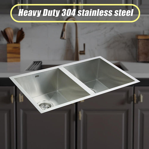 1.2mm Handmade Double Stainless Steel Sink with Waste - 770x450mm