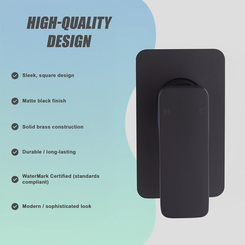 Single Square Shower Bath Mixer Tap Bathroom WATERMARK Approved - Black