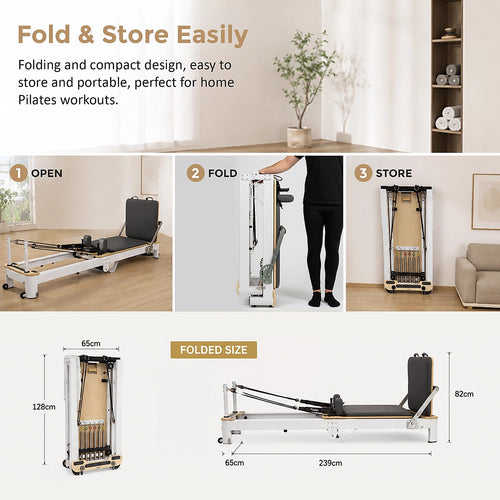 Folding Pilates Reformer Machine – Compact Home Workout Bed for Full-Body Strength & Fitness Training