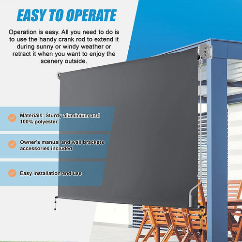Retractable Straight Drop Awning Screen - Grey - 2.1x2.5m 