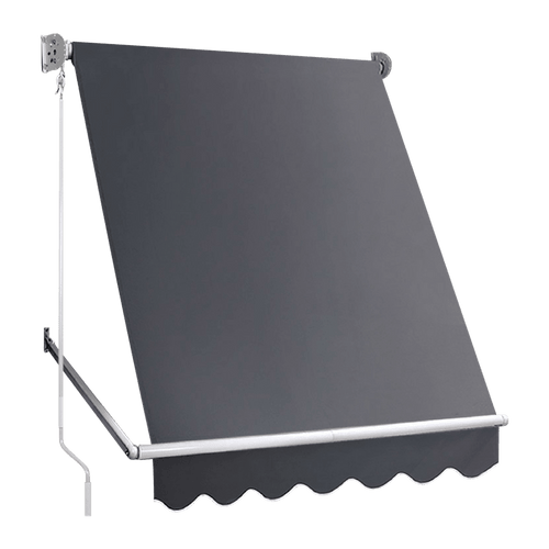 Retractable Fixed Pivot Arm Window Awning Patio Garden Blinds 2.4m x 2.1m in Grey