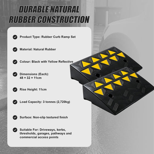 Rubber Curb Ramp 2 Pack 11cm Driveway Threshold Ramps