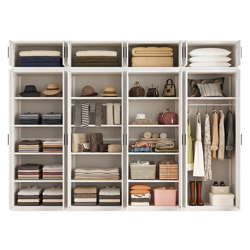 320x240cm 8-Door White Steel 1 Hanging and 3 Shelf Wardrobe with Black Handle Storage Cabinet