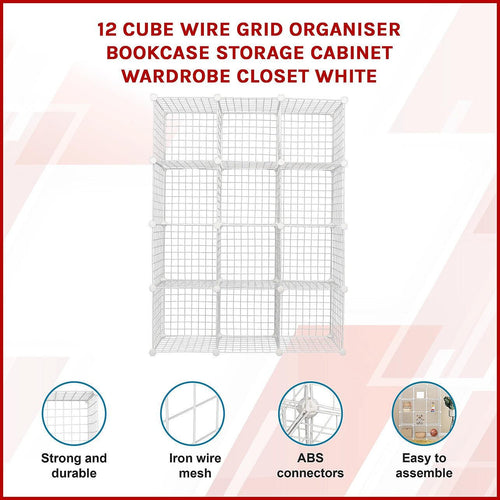 12 Cube Wire Grid Organiser Bookcase Storage Cabinet Wardrobe Closet White