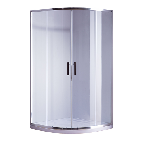 Curved Sliding Shower Screen 90x90cm – Chrome with White Base, 580mm Radius