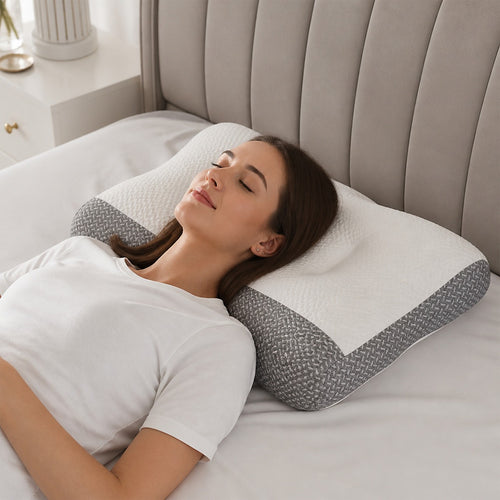 Ergonomic Contour Bed Pillow with Washable Cover & Soybean Fibre Fill