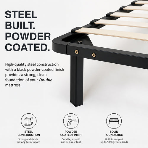 Metal Bed Frame for Double Mattress – Black Powder-Coated Steel Base