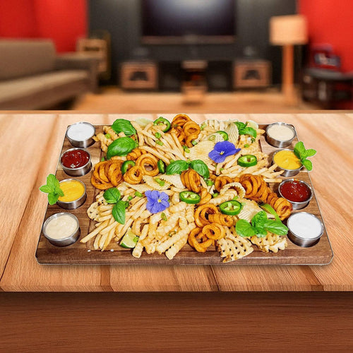 Serving Tray Double Sided Charcuterie Board  8 Sauce Cups Gift  