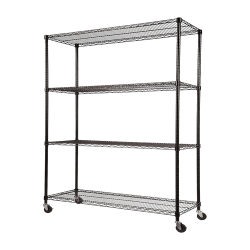 Modular Wire Storage Shelf 1500 x 350 x 1800mm Steel Shelving - Baking Black Technology with Wheels