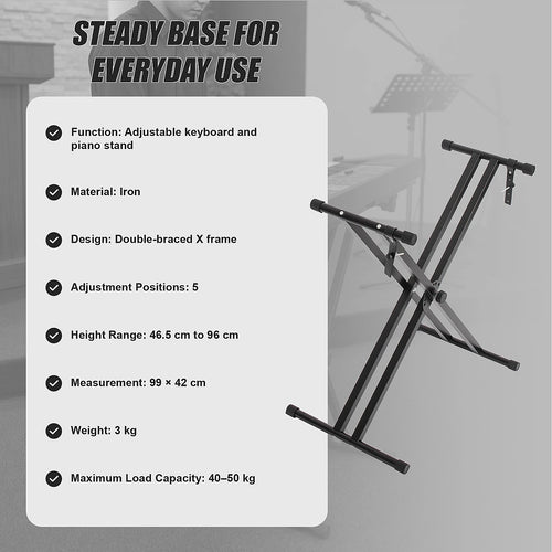 Adjustable Keyboard Stand with Double-Braced X Frame