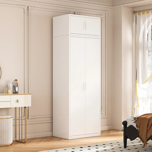 80x240cm 2-Door White Steel Hanging Wardrobe with White Handle Storage Cabinet