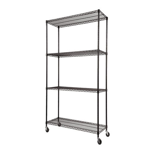 Modular Wire Storage Shelf 900 x 450 x 1800mm Steel Shelving - Baking Black Technology with Wheels
