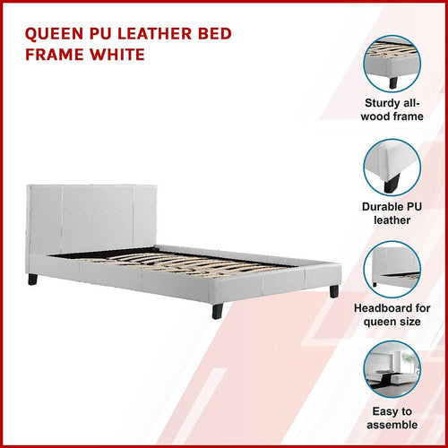 Queen Bed Frame White PU Leather