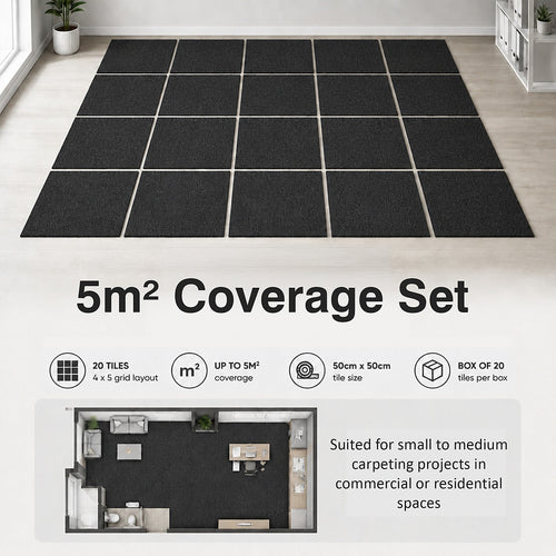 Premium Carpet Tiles in Charcoal – 5m² Pack for Home, Office & Commercial Flooring