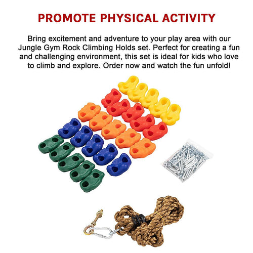 Jungle Gym Rock Climbing Holds Kids Wall Mounting Hardware Knotted Rope 25 Handles Playground