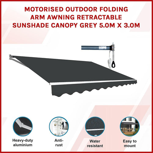 Automatic Retractable Awning 5.0 x 3.0m - Grey Outdoor Wall Sunshade