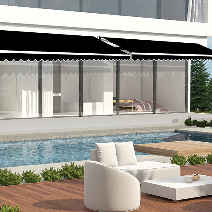 Motorised Outdoor Retractable Awning Sunshade in Black - 5x2.5m
