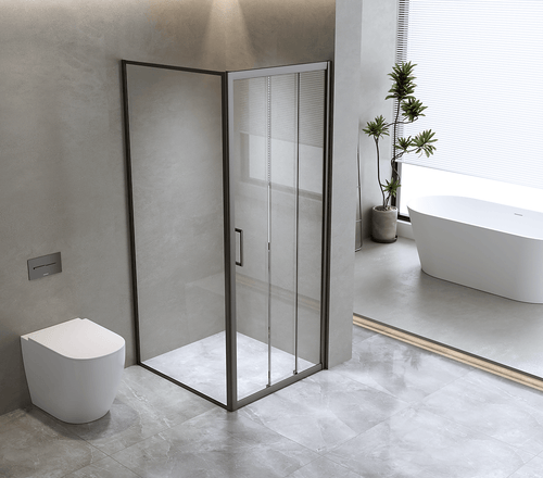 40mm Adjustable Contemporary Corner Sliding Black Shower Screen 86x101cm