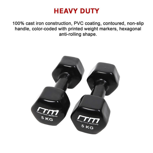 5kg Dumbbells Pair PVC Hand Weights PVC Coated