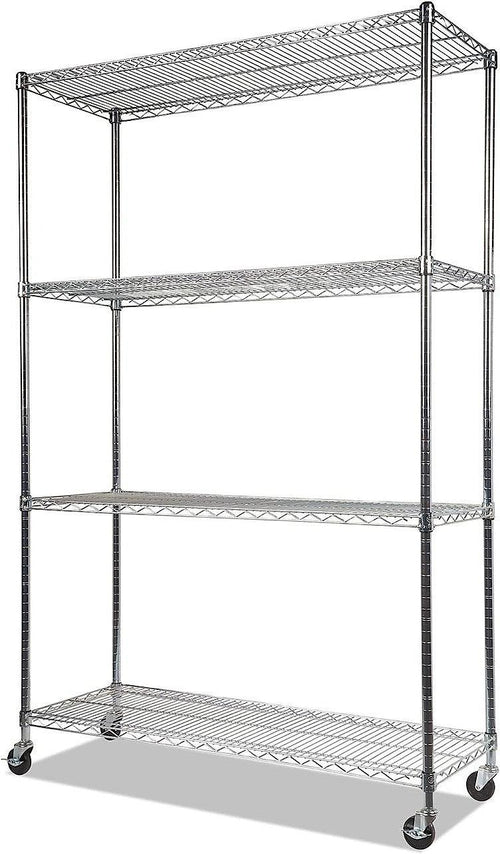 Modular Wire Storage Shelf 1500 x 350 x 1800mm Steel Shelving - Carbon Chrome Plated with Wheels