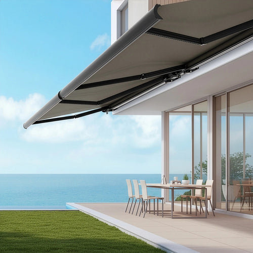 Motorised Retractable Awning 4x3m – Full Cassette, Grey Sunshade