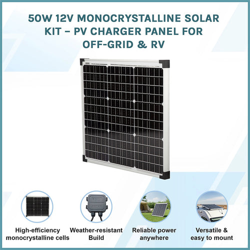 50W 12V Monocrystalline Solar Kit – Compact PV Charger Panel for Off-Grid & RV