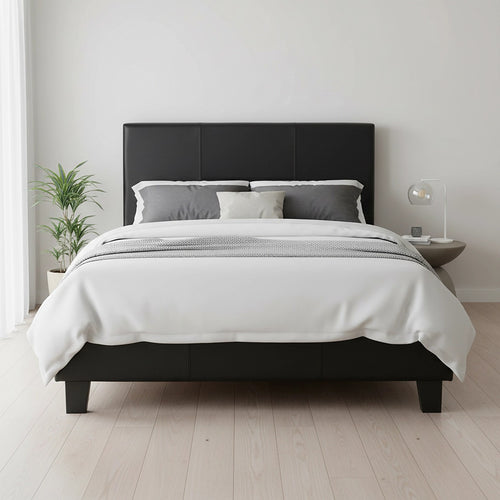 King Single Size Bed Frame with Headboard – Black PU Leather
