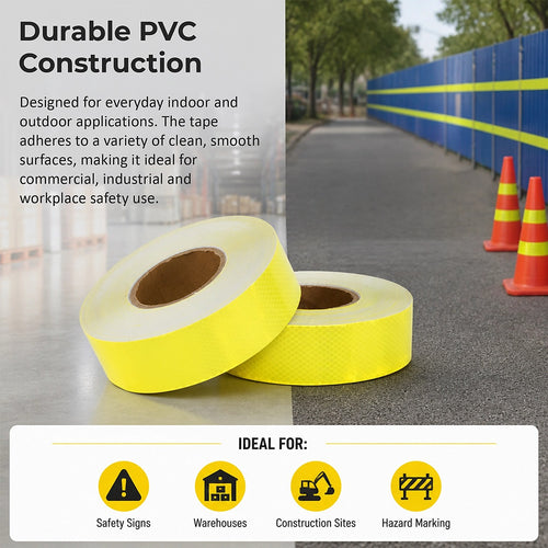 Hi Vis Reflective Tape 2 Pack 50mm x 50m 3M Adhesive Yellow