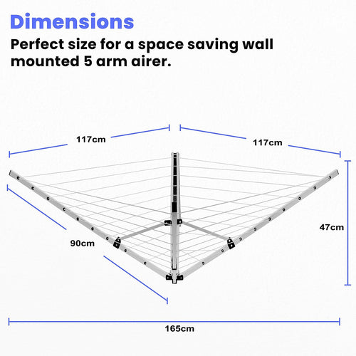 24m Folding Dryer for Laundry & Washing - Wall Mounted 5 Arm Clothes Airer