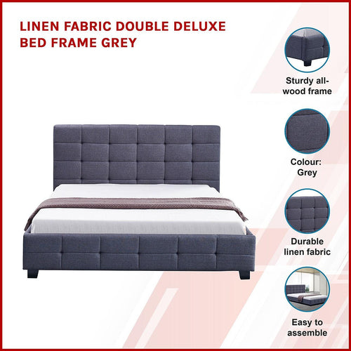 Double Grey Linen Fabric Deluxe Bed Frame